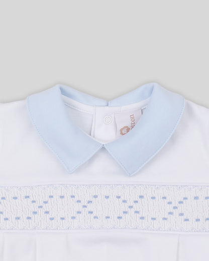 Bubble Joy Baby Boy Pima Cotton Hand Smocked - White/Blue