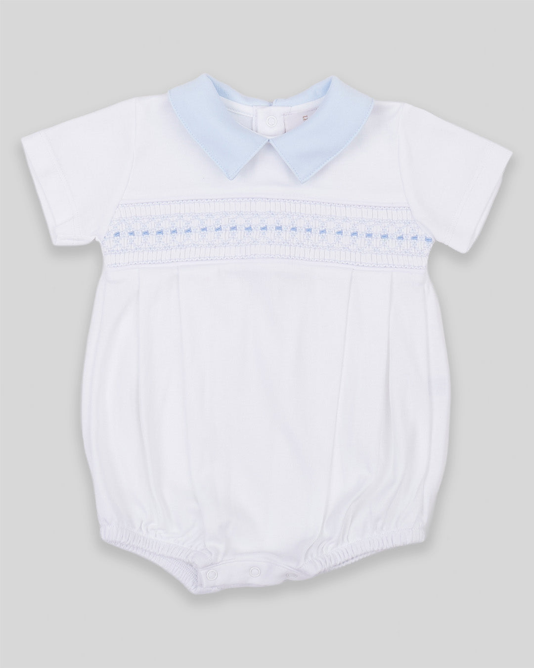 Bubble Renzi Baby Boy Pima Cotton Hand Smocked - White/Blue