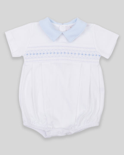 Bubble Renzi Baby Boy Pima Cotton Hand Smocked - White/Blue