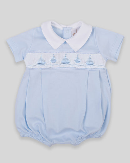 Bubble Sailboat Baby Boy Pima Cotton Hand Smocked - Blue