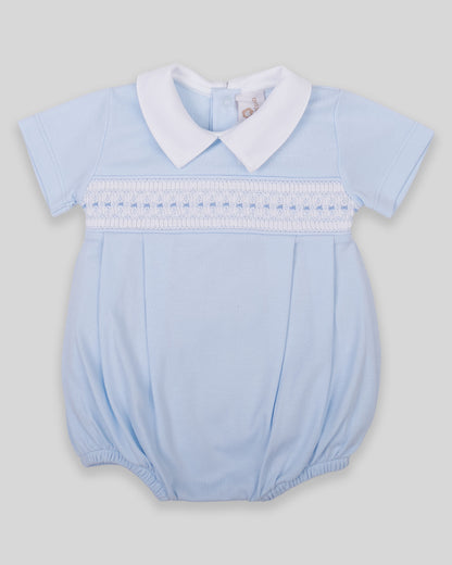 Bubble Renzi Baby Boy Pima Cotton Hand Smocked - Blue