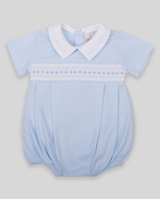 Bubble Renzi Baby Boy Pima Cotton Hand Smocked - Blue
