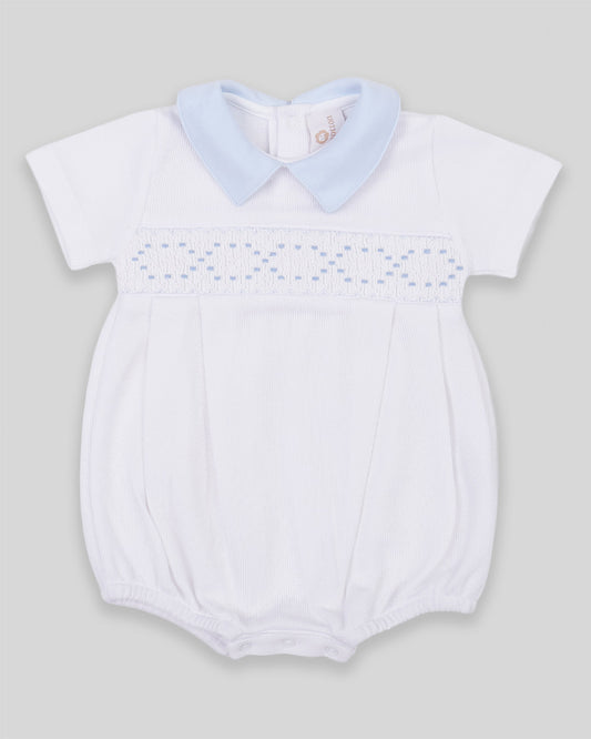 Bubble Joy Baby Boy Special Knit Pima Cotton Hand Smocked - White/Blue
