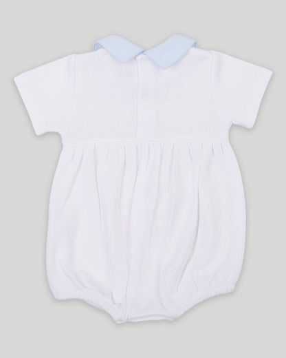Bubble Joy Baby Boy Special Knit Pima Cotton Hand Smocked - White/Blue