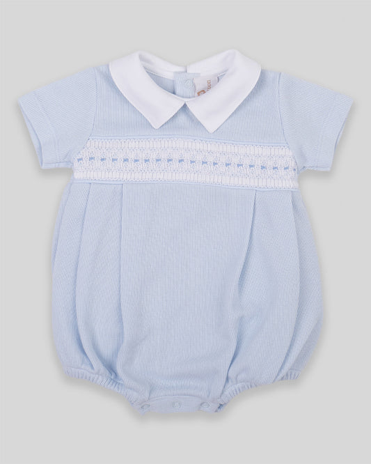 Bubble Renzi Baby Boy Special Knit Pima Cotton Hand Smocked - Blue