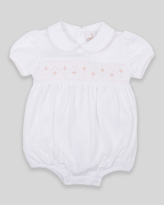 Bubble Agnes Baby Girl Pima Cotton Hand Smocked - White/Pink