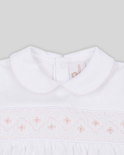 Bubble Agnes Baby Girl Pima Cotton Hand Smocked - White/Pink