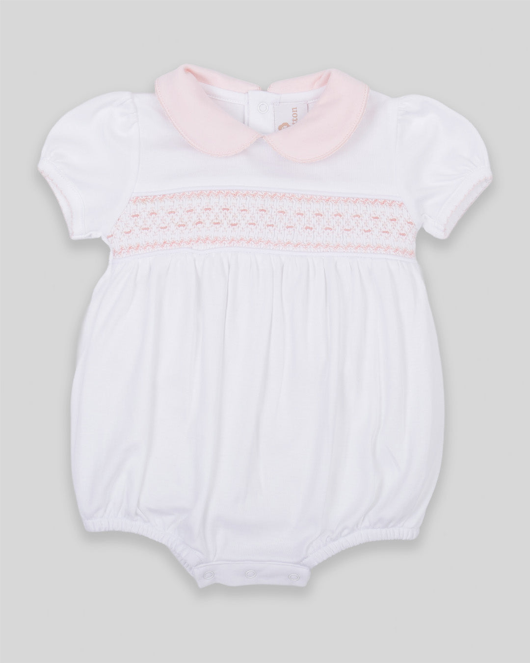 Bubble Daphne Baby Girl Pima Cotton Hand Smocked - White/Pink