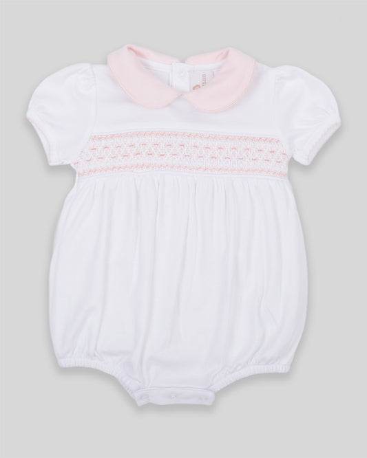 Bubble Daphne Baby Girl Pima Cotton Hand Smocked - White/Pink