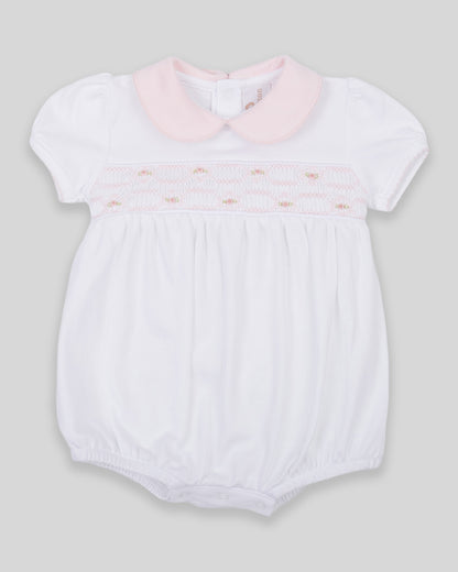 Bubble Emma Baby Girl Pima Cotton Hand Smocked - White/Pink
