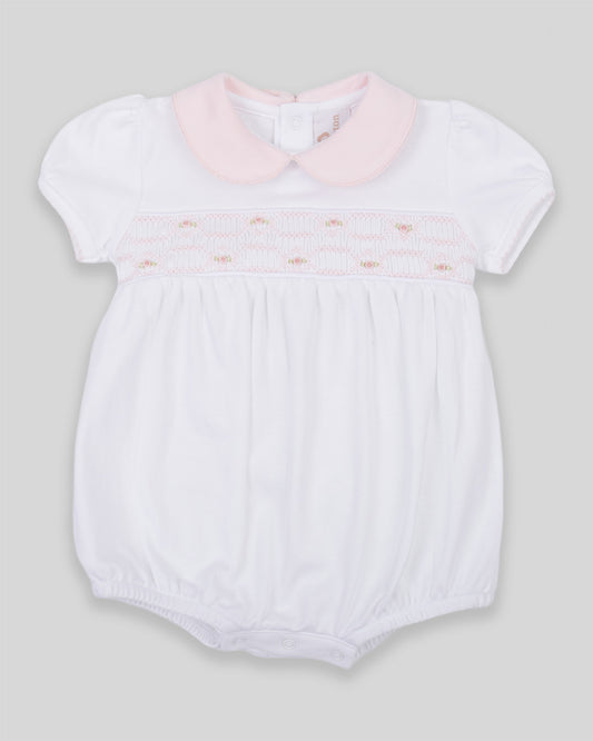 Bubble Emma Baby Girl Pima Cotton Hand Smocked - White/Pink
