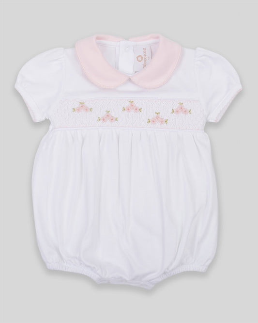 Bubble Calisa Baby Girl Pima Cotton Hand Smocked - White/Pink