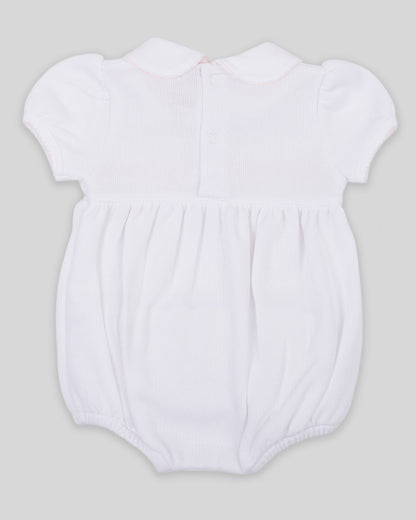 Bubble Agnes Baby Girl Special Knit Pima Cotton Hand Smocked - White/Pink