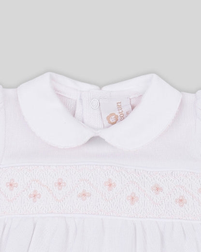 Bubble Agnes Baby Girl Special Knit Pima Cotton Hand Smocked - White/Pink