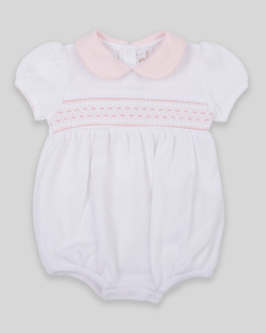 Bubble Daphne Baby Girl Special Knit Pima Cotton Hand Smocked - White/Pink