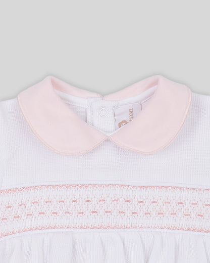 Bubble Daphne Baby Girl Special Knit Pima Cotton Hand Smocked - White/Pink