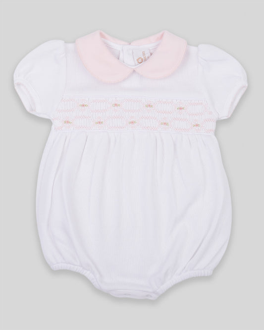 Bubble Emma Baby Girl Special Knit Pima Cotton Hand Smocked - White/Pink