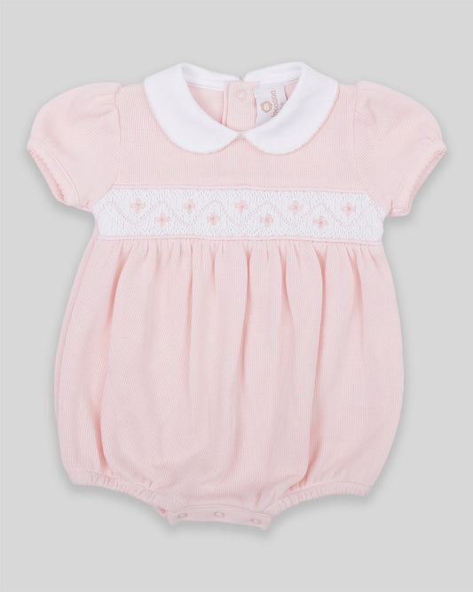 Bubble Agnes Baby Girl Special Knit Pima Cotton Hand Smocked - Pink