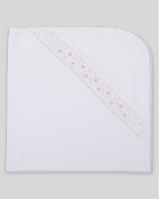 Hand Smocked Baby Girl Blanket Alma Pima Cotton - White/Pink