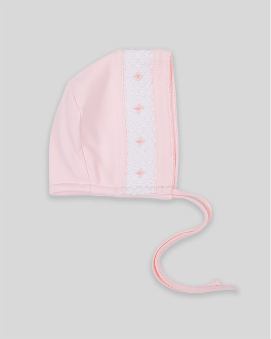 Hand Smocked Baby Girl Bonnet Alma Pima Cotton - Pink