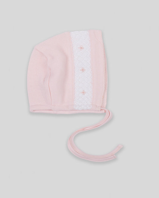 Hand Smocked Baby Girl Bonnet Alma Special Knit Pima Cotton - Pink