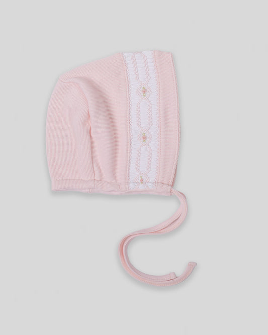 Hand Smocked Baby Girl Bonnet Emmy Special Knit Pima Cotton - Pink