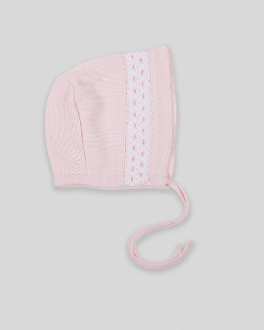 Hand Smocked Special Knit Pima Cotton Baby Girl Bonnet Daphne - Pink