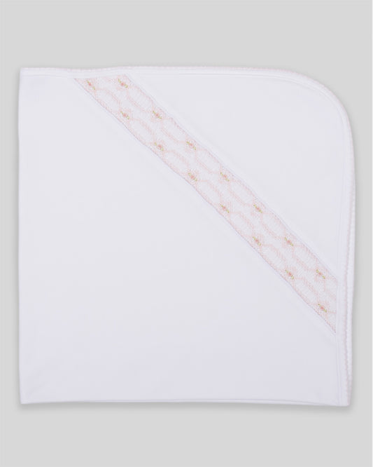 Hand Smocked Baby Girl Blanket Emmy Pima Cotton - White/Pink