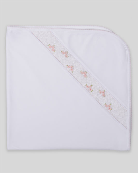 Hand Smocked Baby Girl Blanket Zuz Pima Cotton - White/Pink