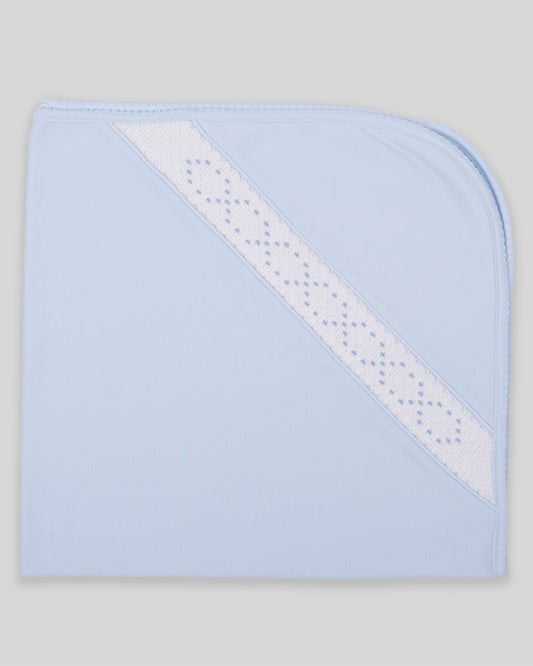 Hand Smocked Baby Boy Blanket Joy Pima Cotton - Blue