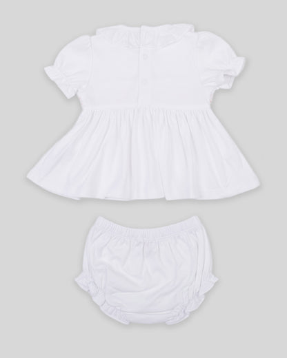 Mini Dress Set Daphne Baby Girl Pima Cotton Hand Smocked - White/Pink
