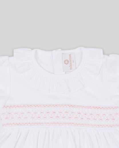 Mini Dress Set Daphne Baby Girl Pima Cotton Hand Smocked - White/Pink