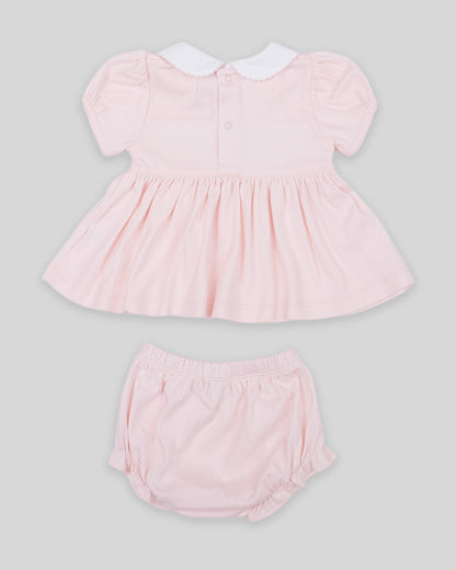 Mini Dress Set Alma Baby Girl Pima Cotton Hand Smocked - Pink