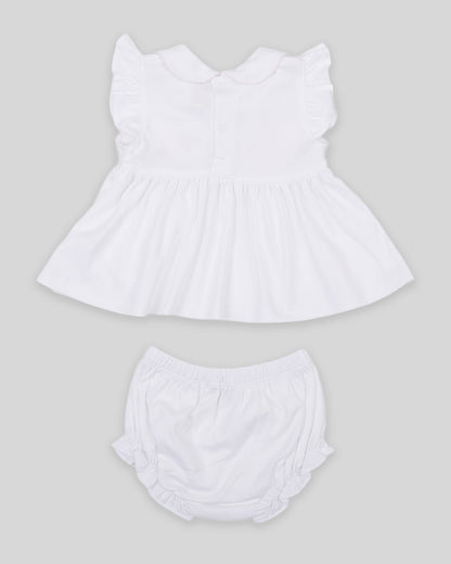 Mini Dress Set Emma Baby Girl Pima Cotton Hand Smocked - White/Pink