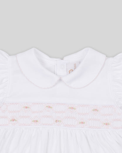 Mini Dress Set Emma Baby Girl Pima Cotton Hand Smocked - White/Pink