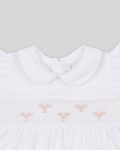 Mini Dress Set Zuzzel Baby Girl Pima Cotton Hand Smocked - White/Pink
