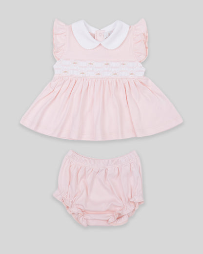 Mini Dress Set Emma Baby Girl Pima Cotton Hand Smocked - Pink