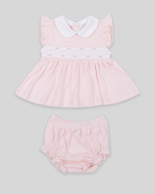 Mini Dress Set Emma Baby Girl Pima Cotton Hand Smocked - Pink