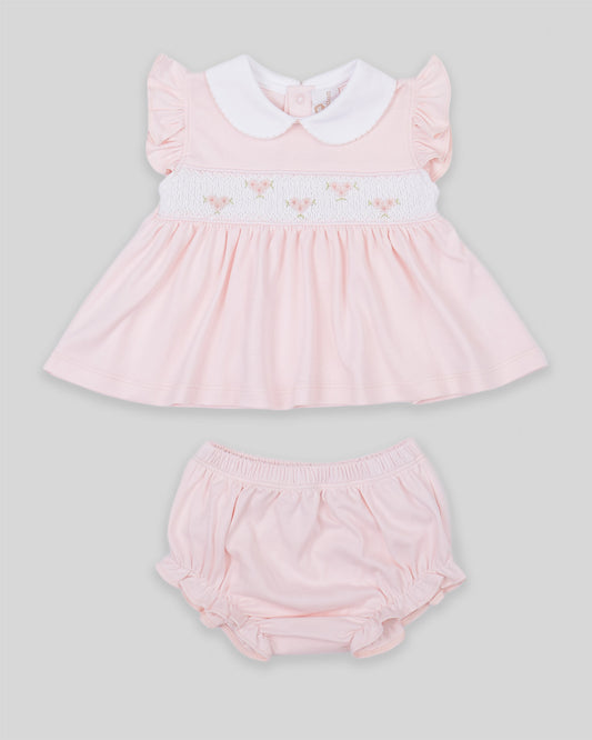 Mini Dress Set Zuzzel Baby Girl Pima Cotton Hand Smocked - Pink