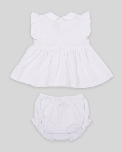 Mini Dress Set Emma Baby Girl Special Knit Pima Cotton Hand Smocked - White