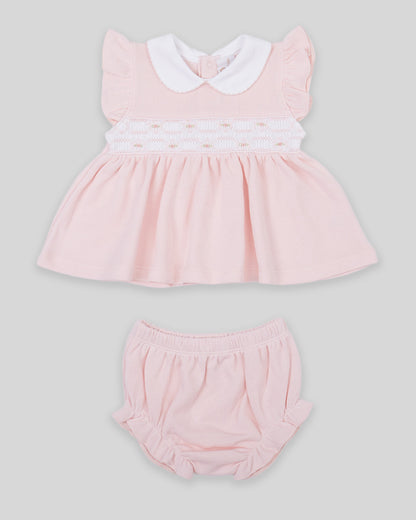 Mini Dress Set Emma Baby Girl Special Knit Pima Cotton Hand Smocked - Pink