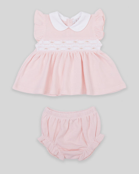 Mini Dress Set Emma Baby Girl Special Knit Pima Cotton Hand Smocked - Pink