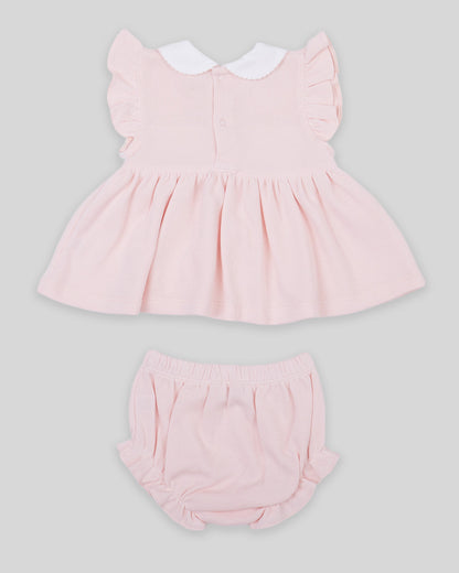 Mini Dress Set Emma Baby Girl Special Knit Pima Cotton Hand Smocked - Pink