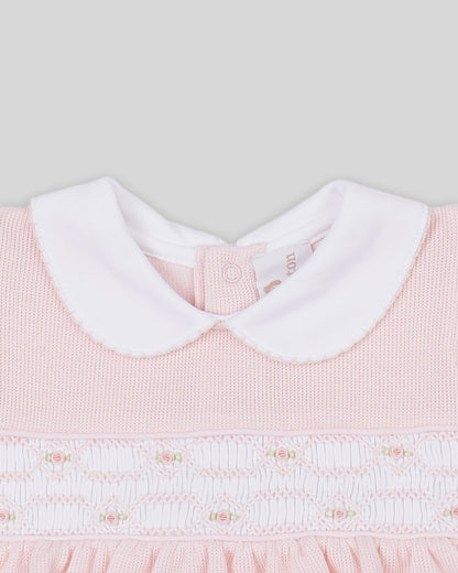 Mini Dress Set Emma Baby Girl Special Knit Pima Cotton Hand Smocked - Pink